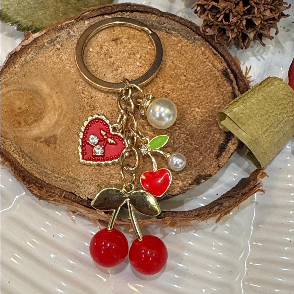 Cherry & Heart Charm Tote Bag Accessory & Key Ring